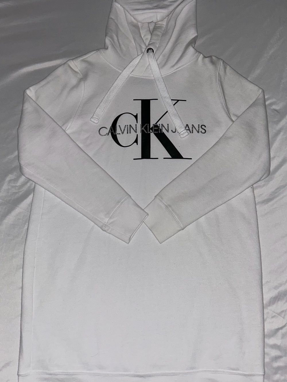 Calvin Klein Jeans White Hoodie Dress with Black logo Sz M oversized